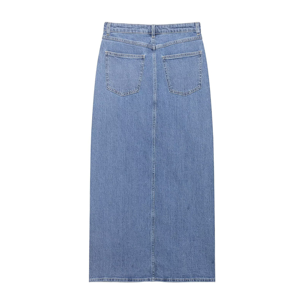 The Côte — Slim Fit Split Denim Maxi Skirt