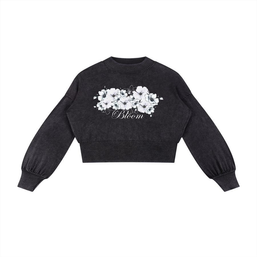 Mineral Wash Balloon Sleeve Cropped Sweater