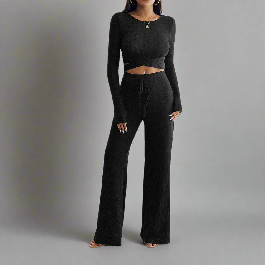Slim Fit Midriff-Baring Top Loungewear Set