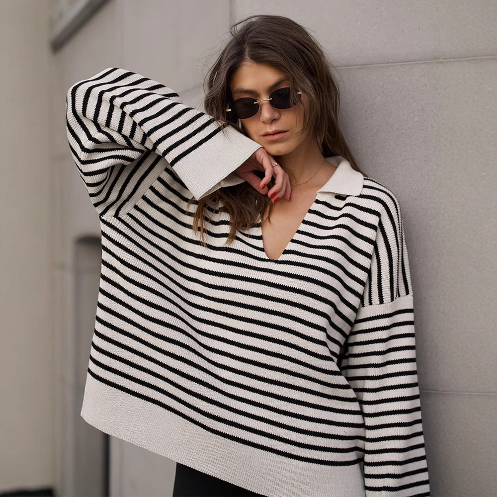 Black Striped Polo Sweater