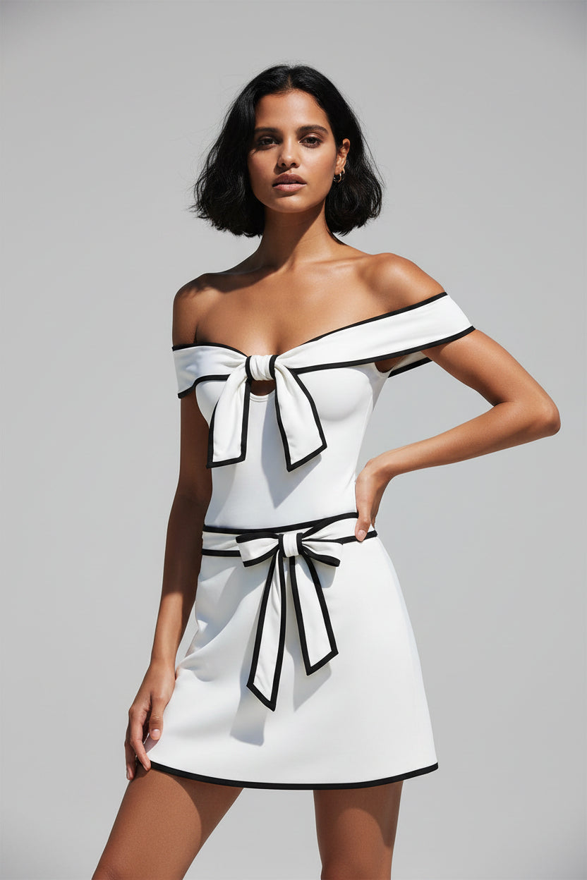 Black White Sweet Bow Swimsuit