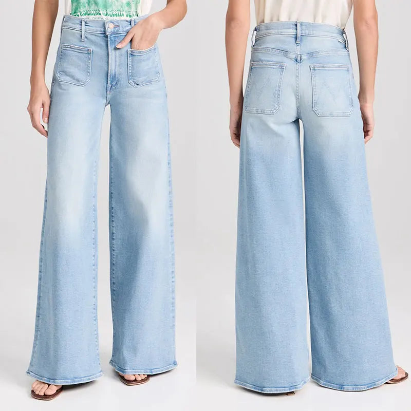 Wide Leg Flared Denim Pants