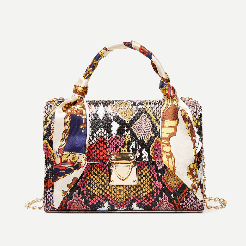 Colorful Snake Print Silk Scarf Handbag