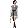 White Shirt Dress Houndstooth Vest Set