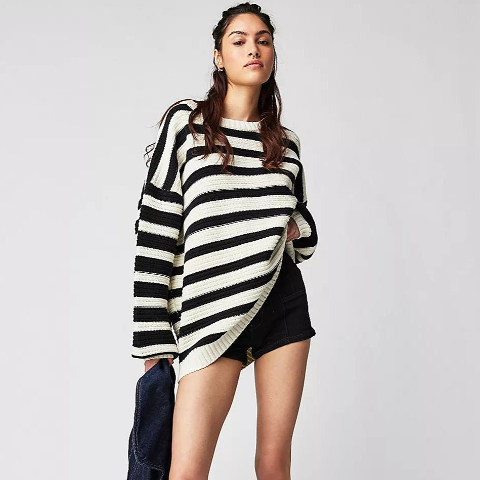 Striped Pullover Crew Neck Sweater