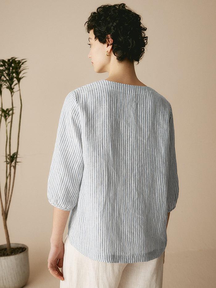 100% Linen Puff Sleeves Top LEAH
