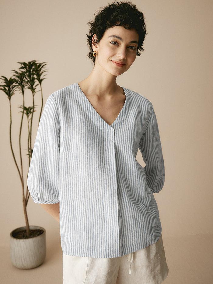 100% Linen Puff Sleeves Top LEAH