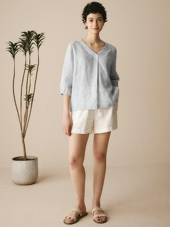 100% Linen Puff Sleeves Top LEAH