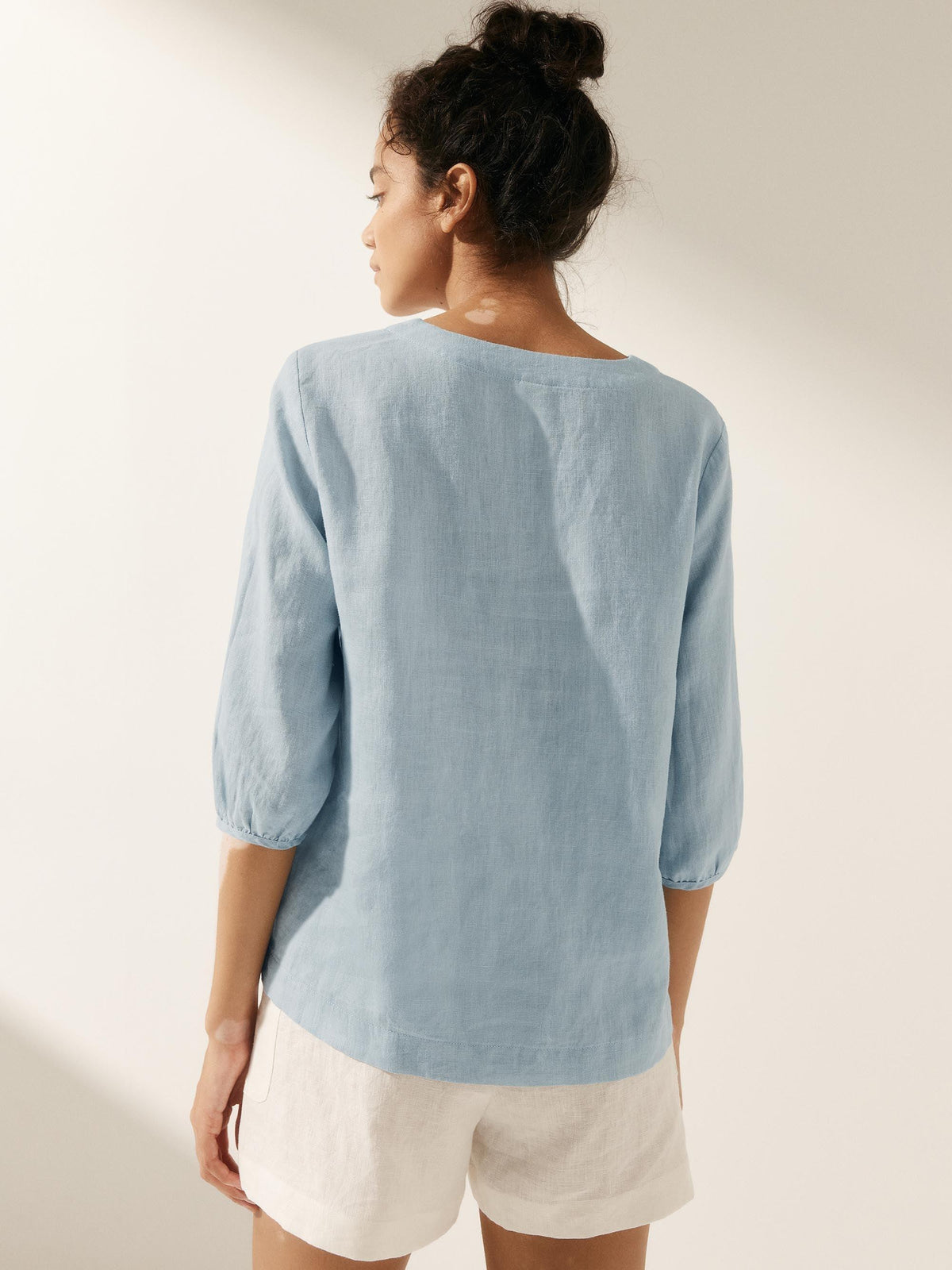 100% Linen Puff Sleeves Top LEAH