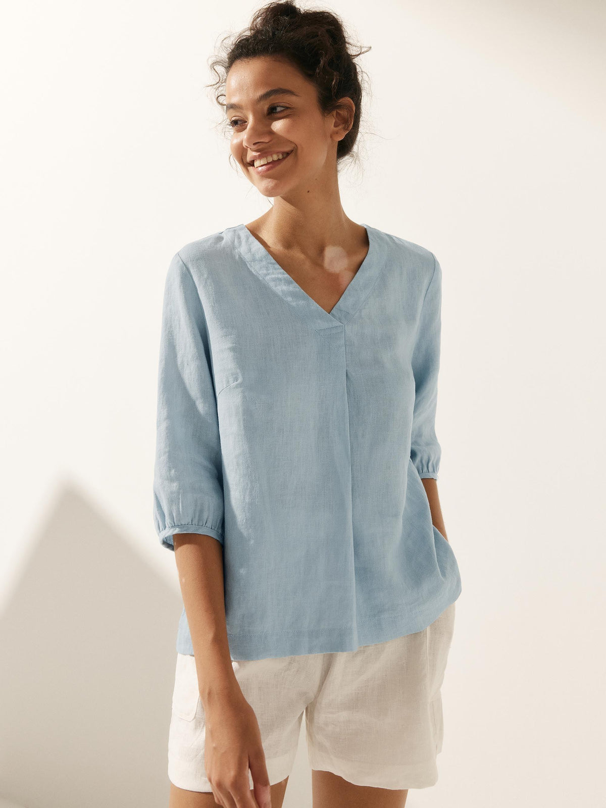 100% Linen Puff Sleeves Top LEAH