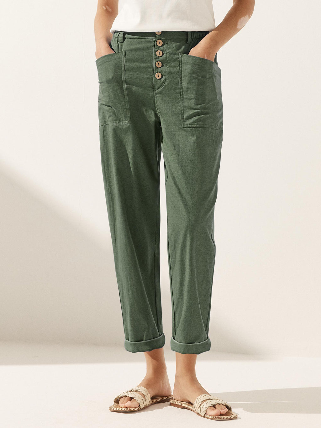 Linen Simple Button Fly Trousers HEIDI
