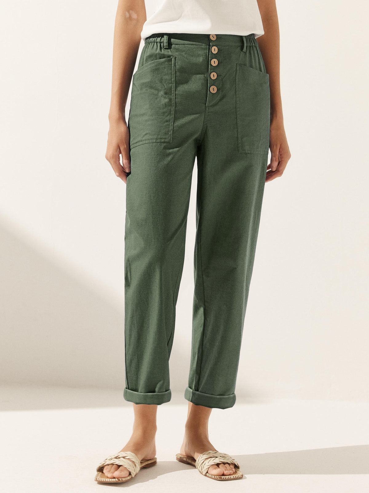Linen Simple Button Fly Trousers HEIDI