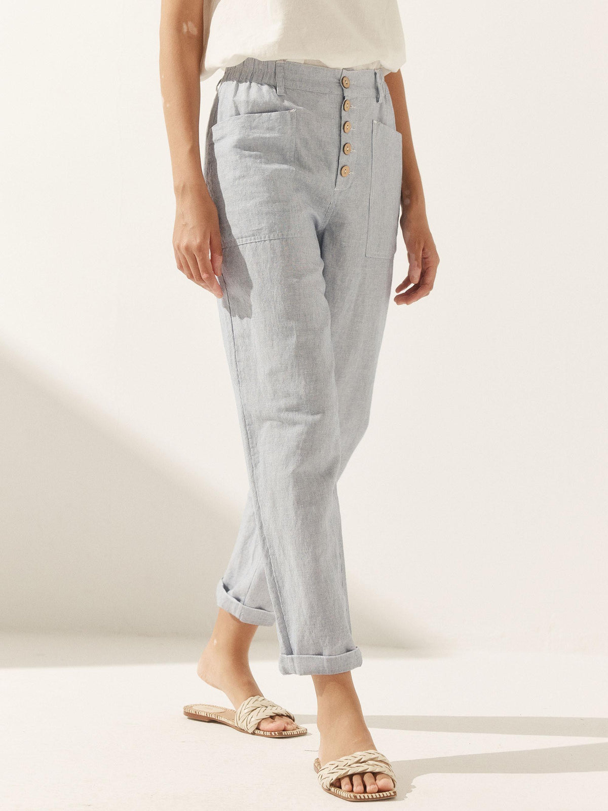 Linen Simple Button Fly Trousers HEIDI
