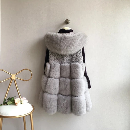 Women Mid Length Fox Fur Vest