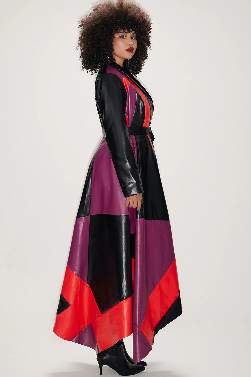 Curve PU Leather Windbreaker Trench Coat