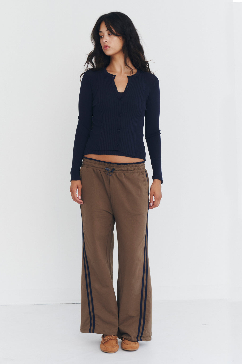 Ribbed Knit Cardigan in Navy