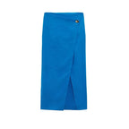 Double Breasted Silk Satin Sarong Skirt Set With Belt