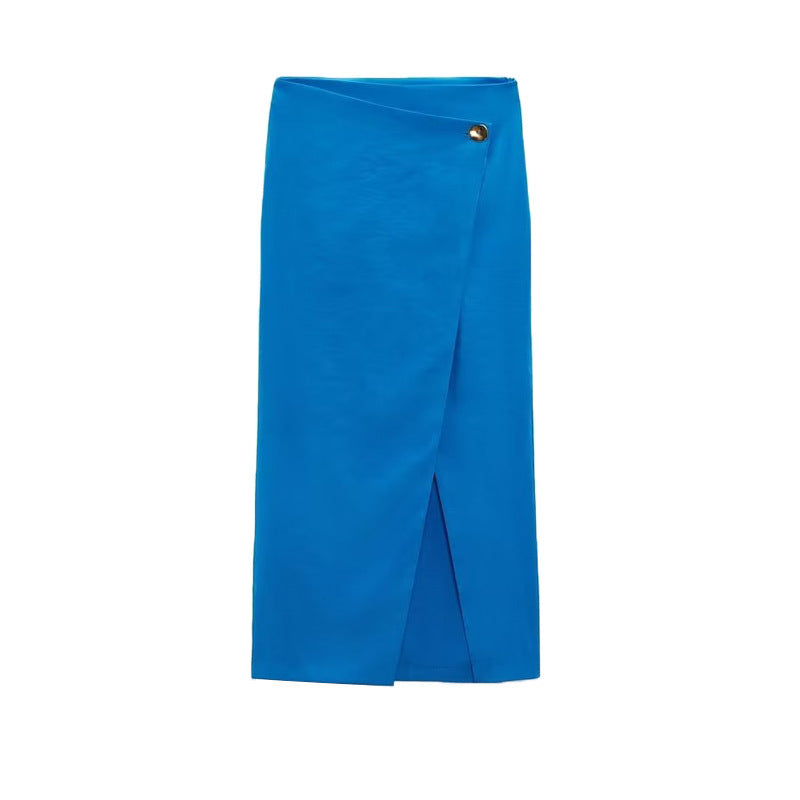 Double Breasted Silk Satin Sarong Skirt Set With Belt