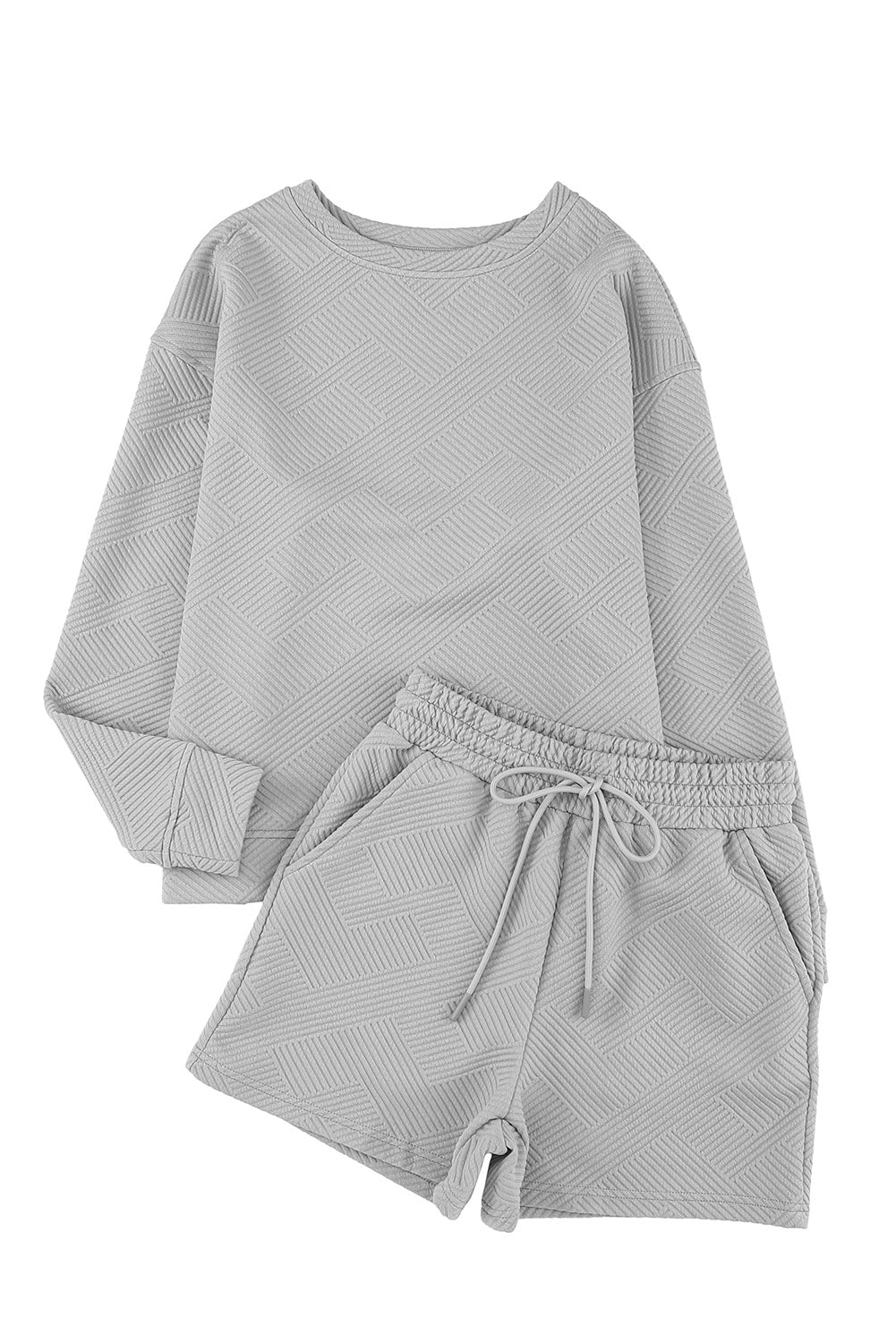 White Long Sleeve Top & Drawstring Shorts Set