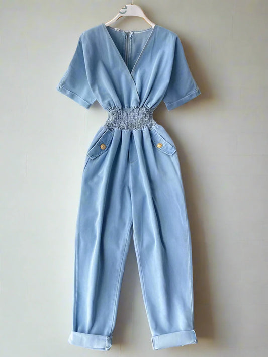 V-neck Denim Jumpsuit