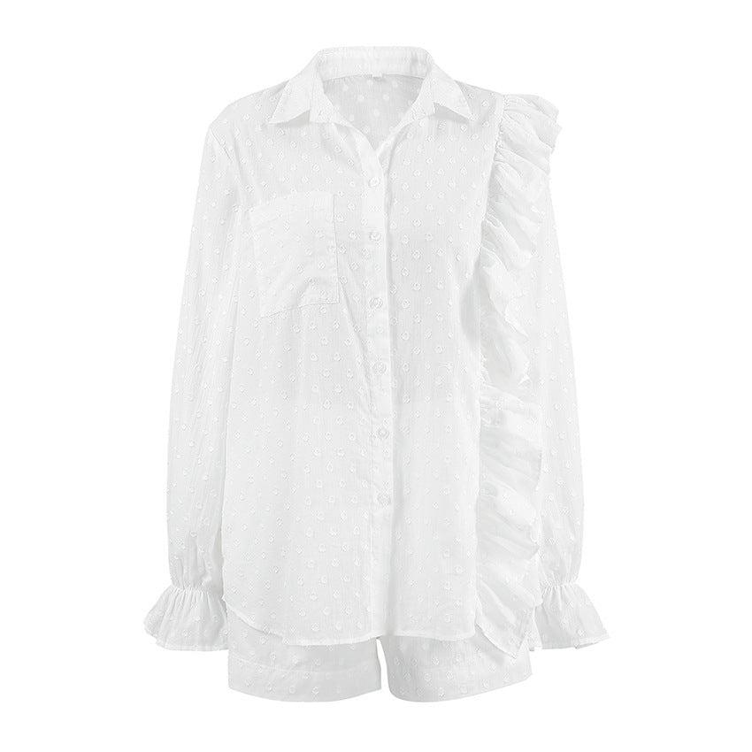 Convex Jacquard Cotton Bell Pants Suit