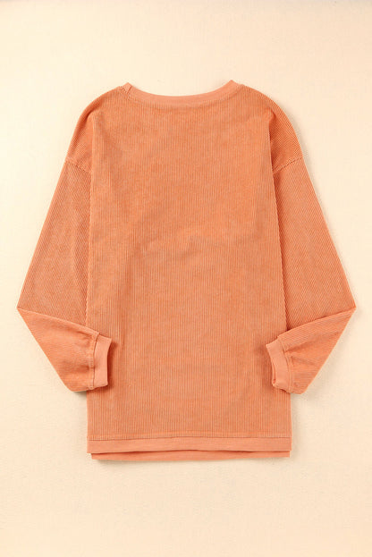 Orange Thanksgiving Thankful Casual Ribbed Corded Sweatshirt