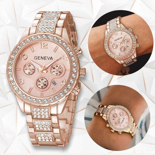 Classic Crystal Quartz Round Wrist Geneva Watch