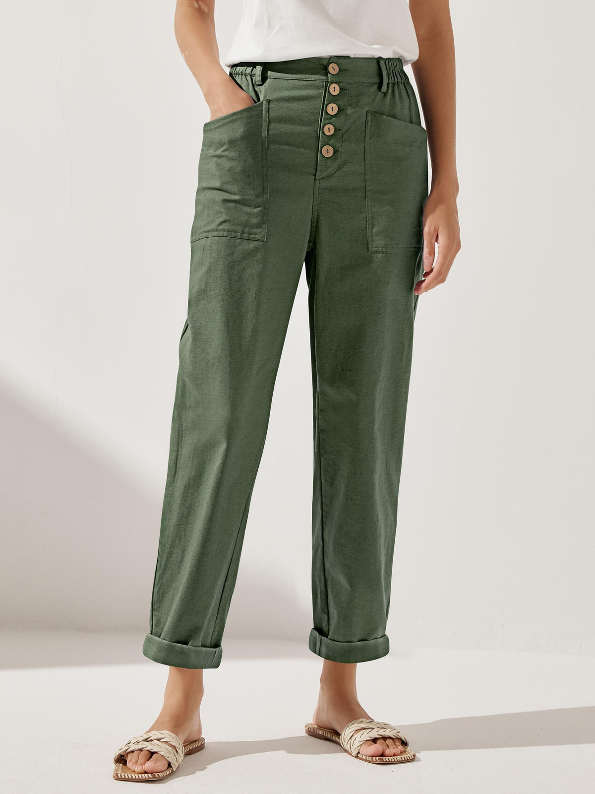 Linen Simple Button Fly Trousers HEIDI