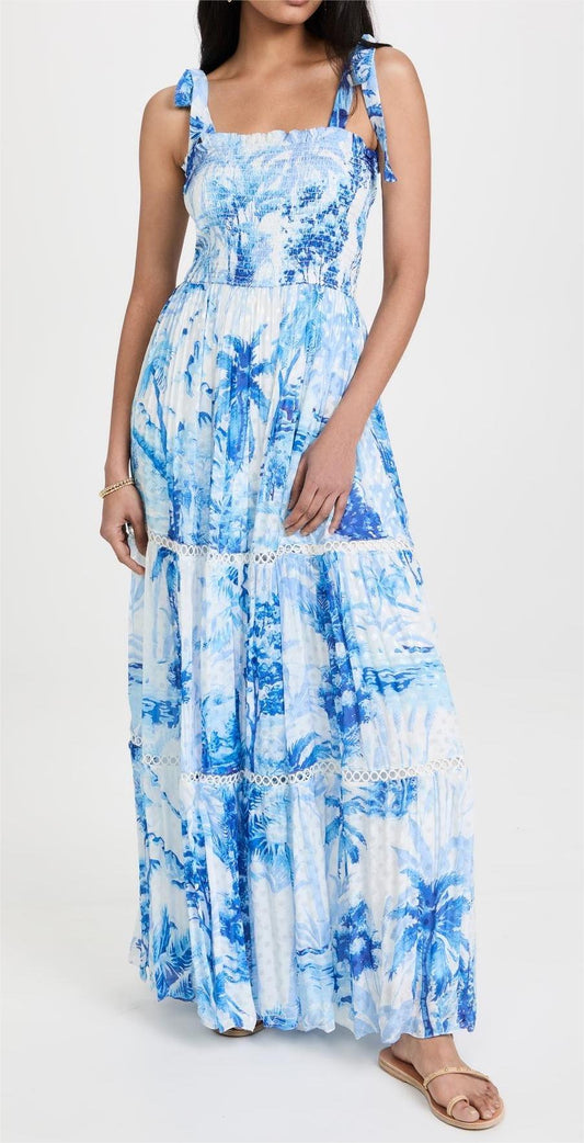 Spring Blue Floral Maxi Dress