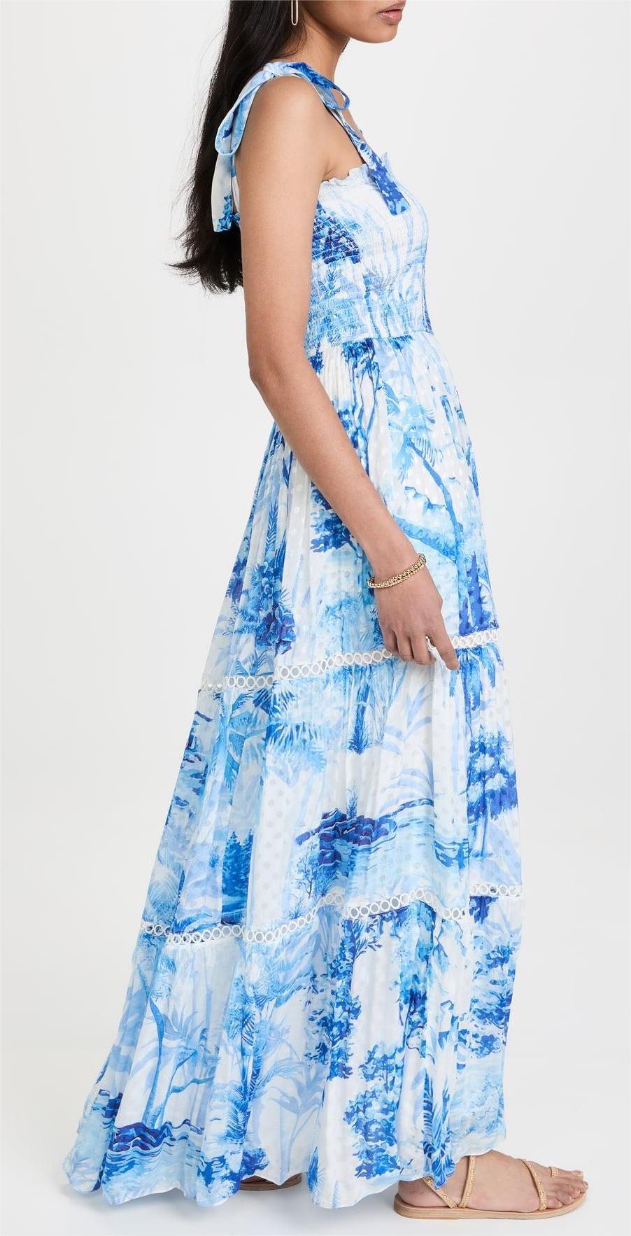 Spring Blue Floral Maxi Dress