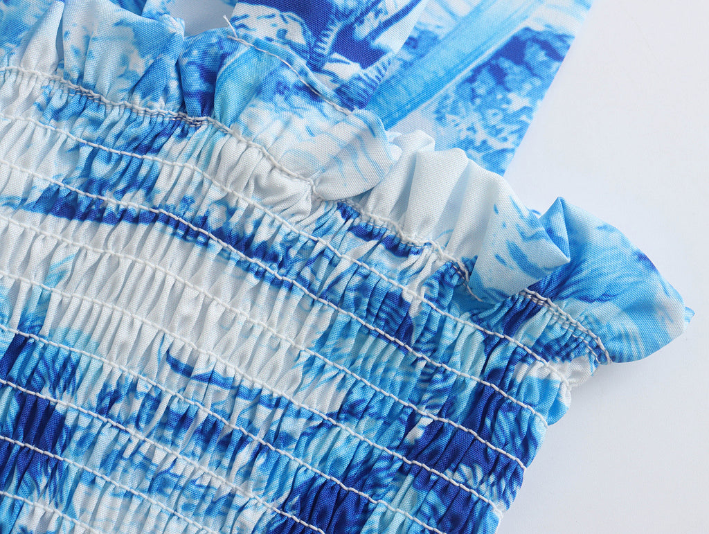 Spring Blue Floral Maxi Dress