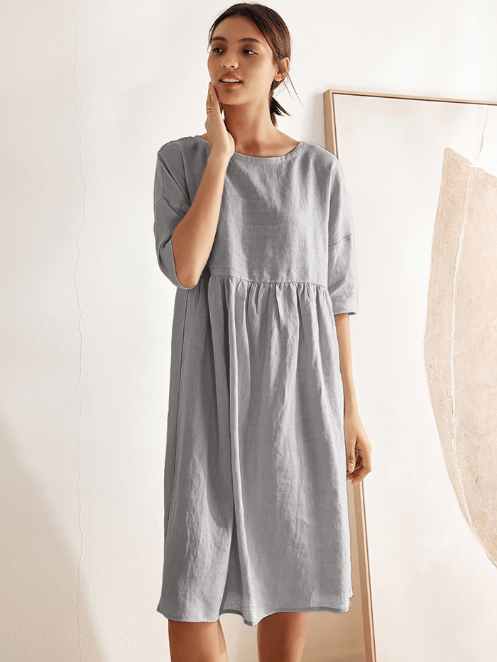 100% Linen A-Line Midi Dress VALENCIA