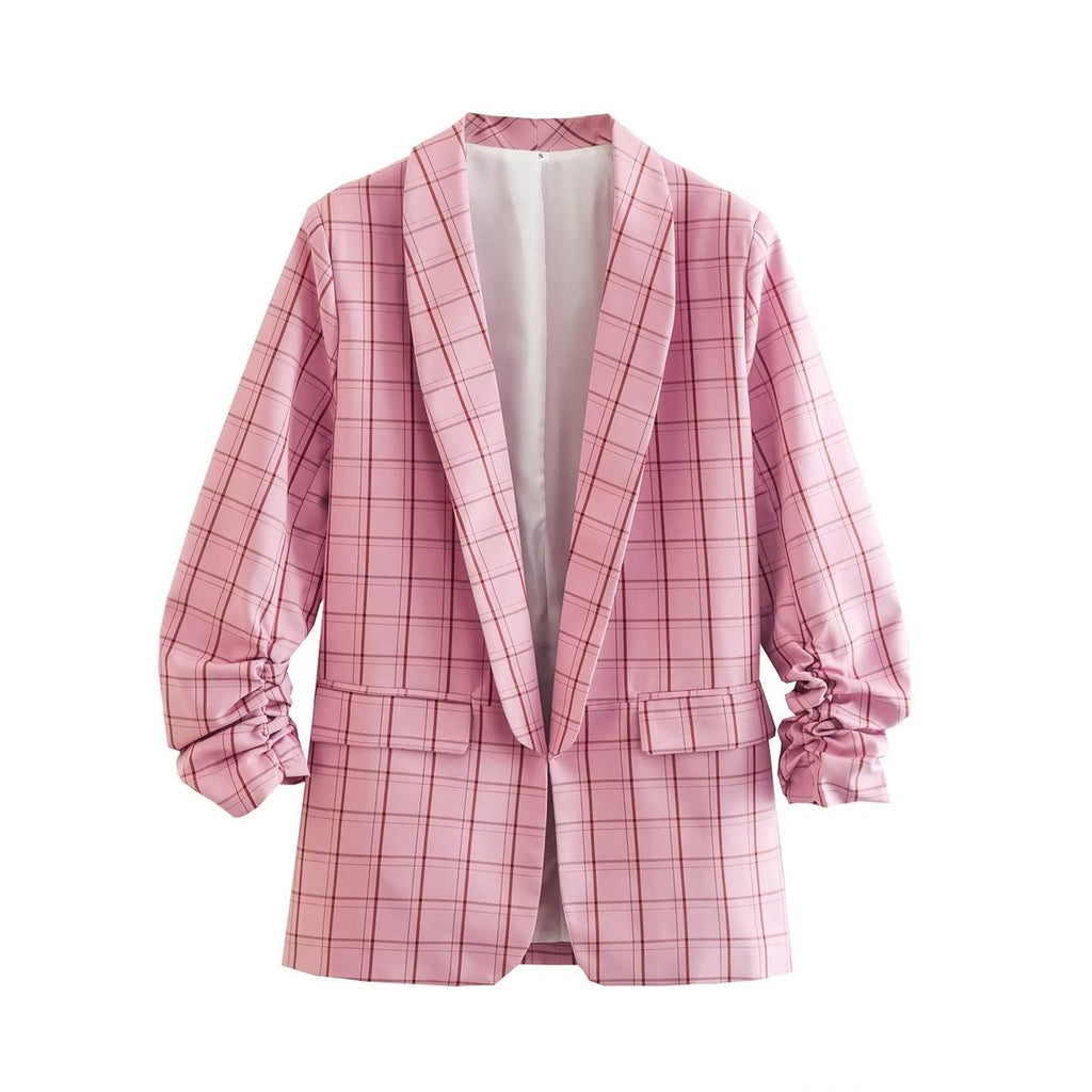 Nine Quarter Sleeve Pink Plaid Blazer