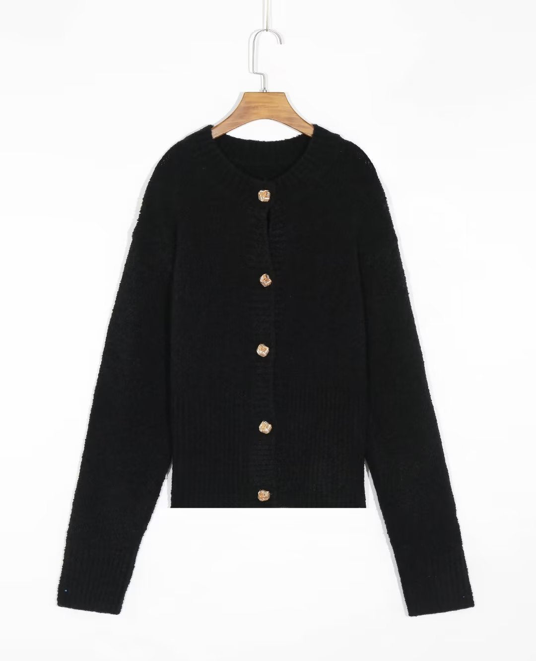 Retro Debutante Rose Metal Buckle Knitted Cardigan