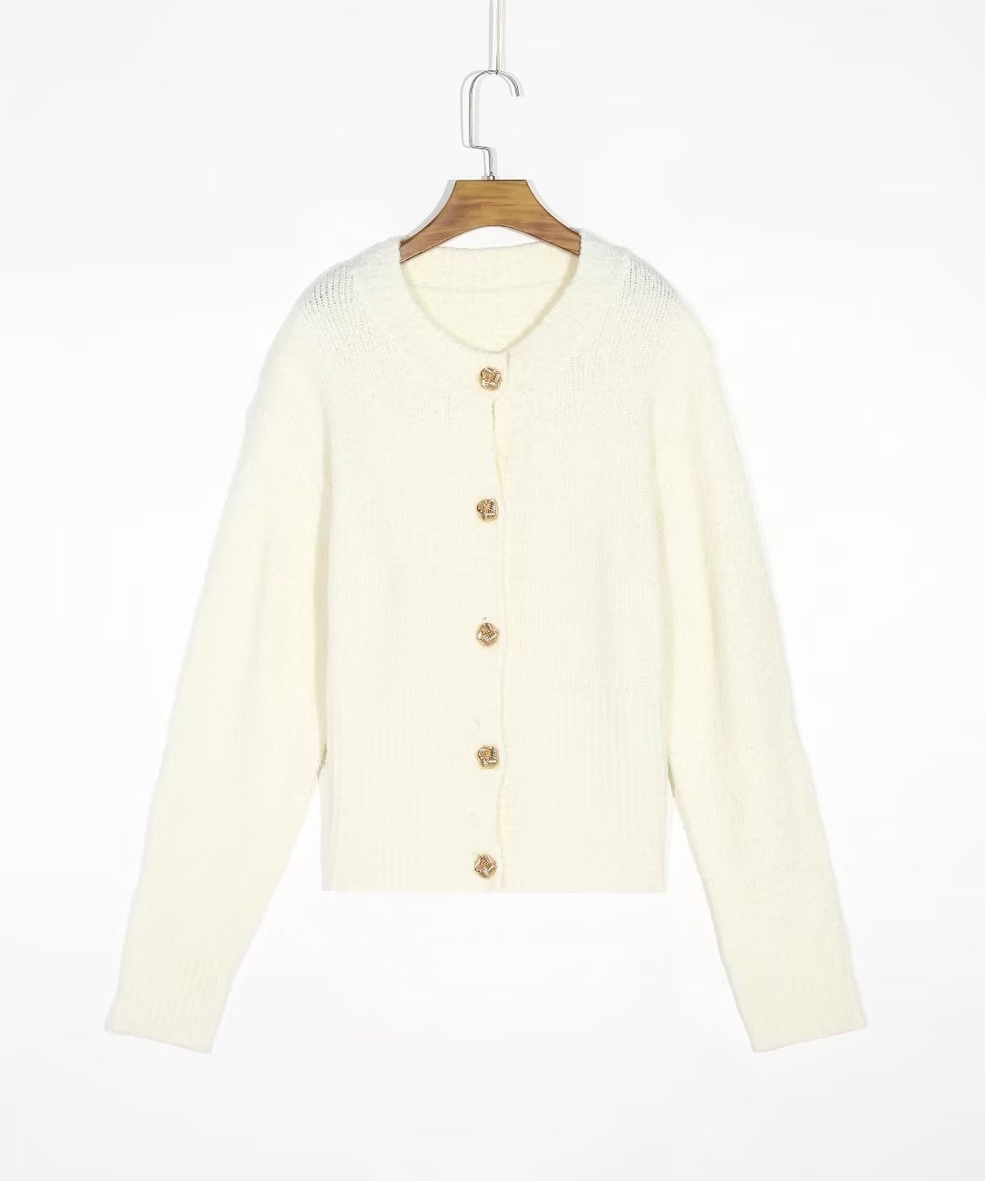 Retro Debutante Rose Metal Buckle Knitted Cardigan