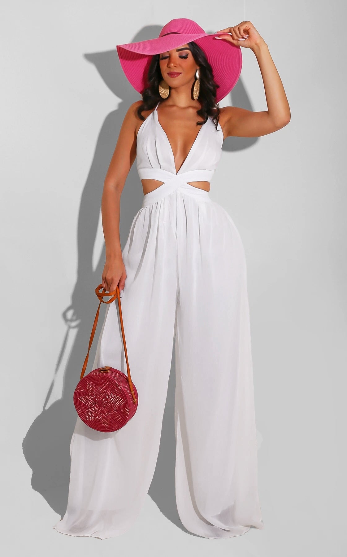 Solid Casual Loose Chiffon Jumpsuit