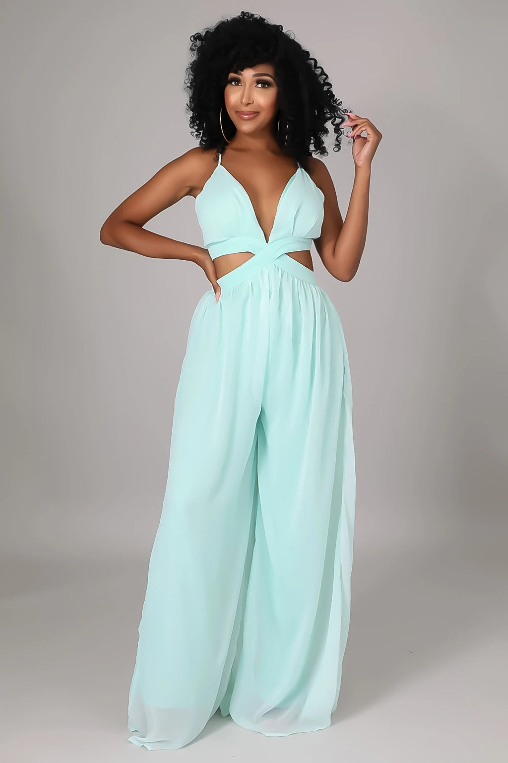 Solid Casual Loose Chiffon Jumpsuit
