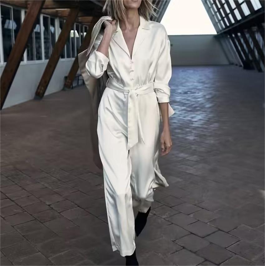Loose Satin Texture Long Jumpsuit