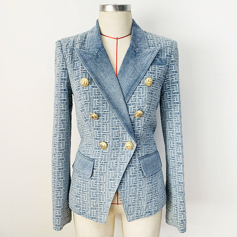 Maze Jacquard Lion Buckle Denim Blazer