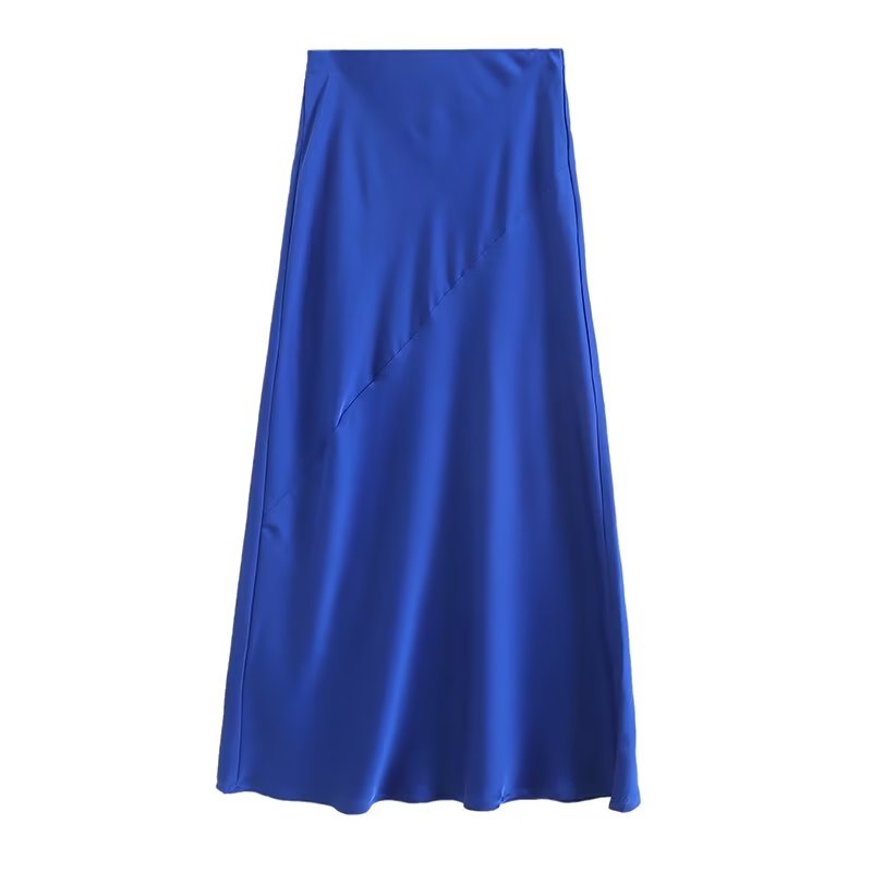 High Waist Sheath Slit Satin Skirt