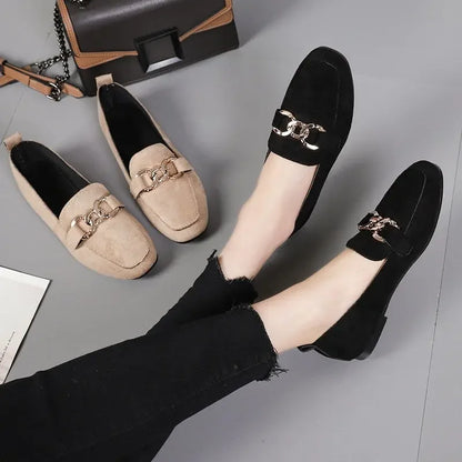 Spring Fashion Flat Shoes Women Quality Metal Slip on Loafer Shoes Ladies Flats Mocassins Big Size 35-41 Sapato Feminino 2021