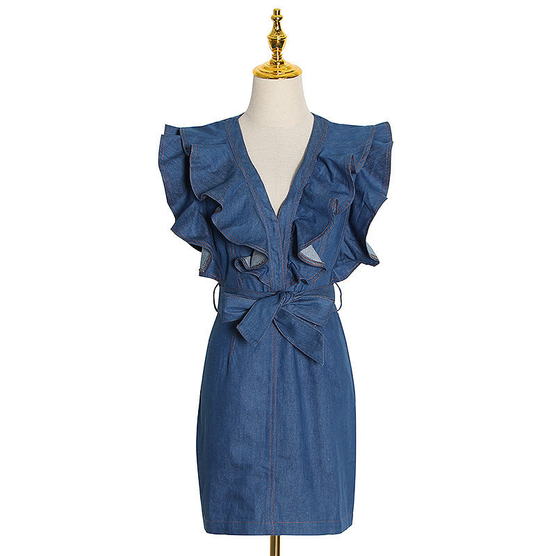 Ruffled Sheath Denim Dress