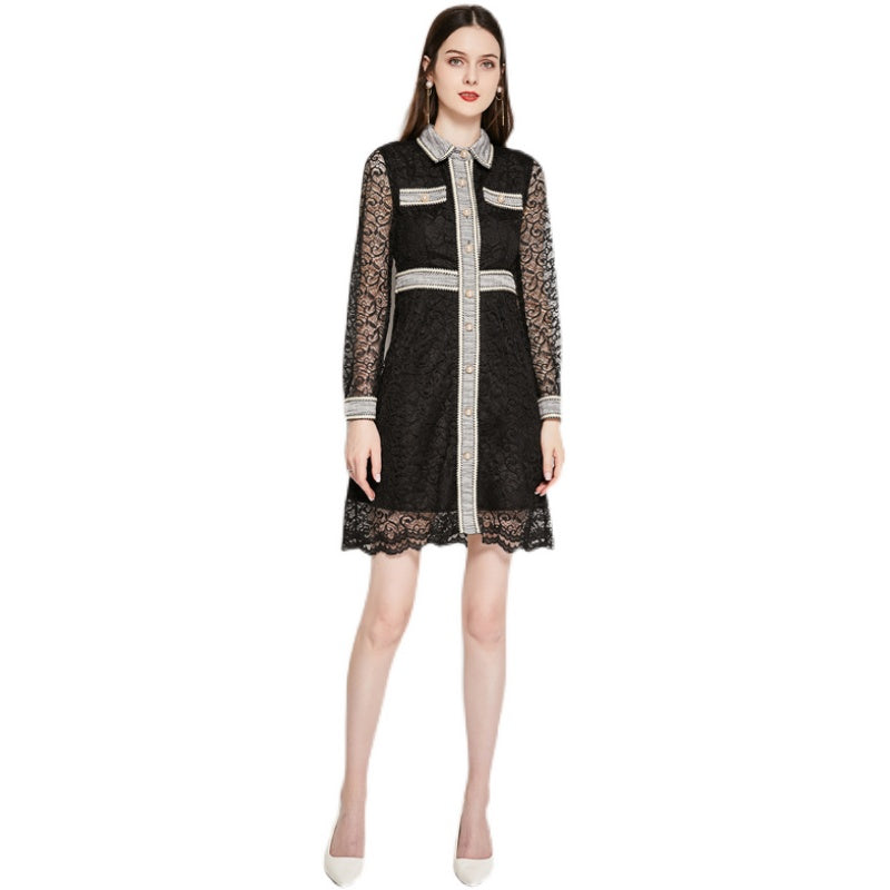 Classic Temperament Lace Tulle Fishnet Dress