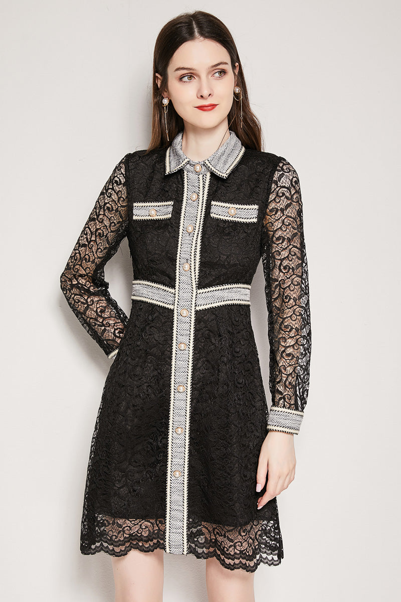 Classic Temperament Lace Tulle Fishnet Dress