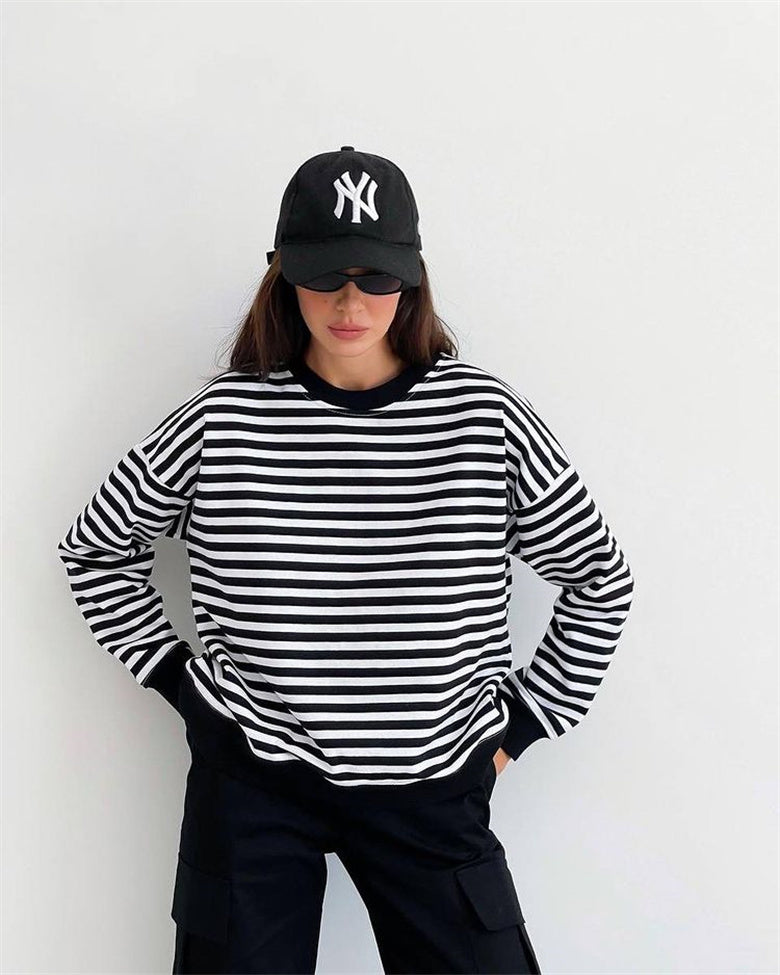 Simple Striped Long Sleeve T shirt