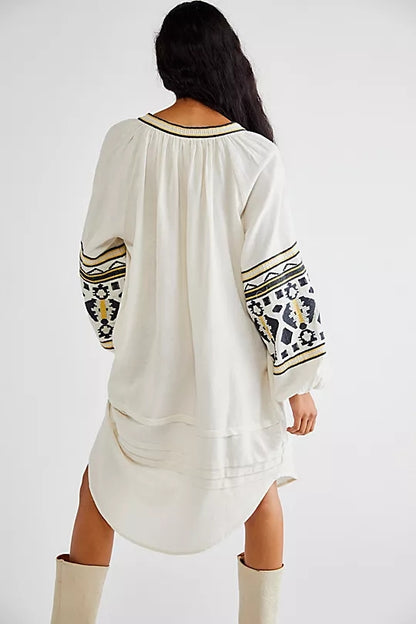 Embroidered Loose Cardigan Dress