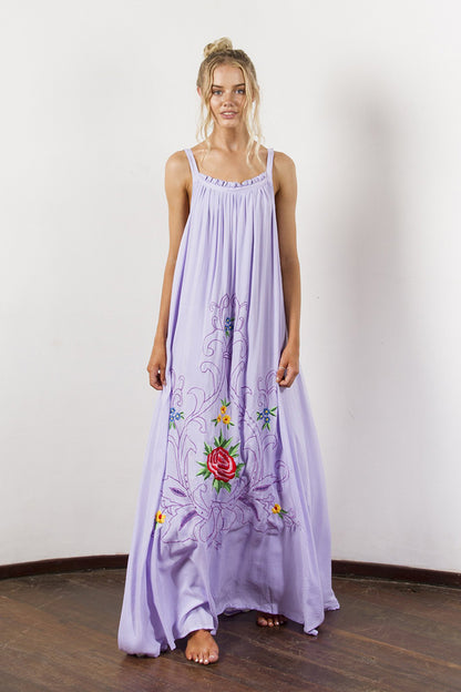 Loose Vacation Elegant Flower Embroidered Sling Dress