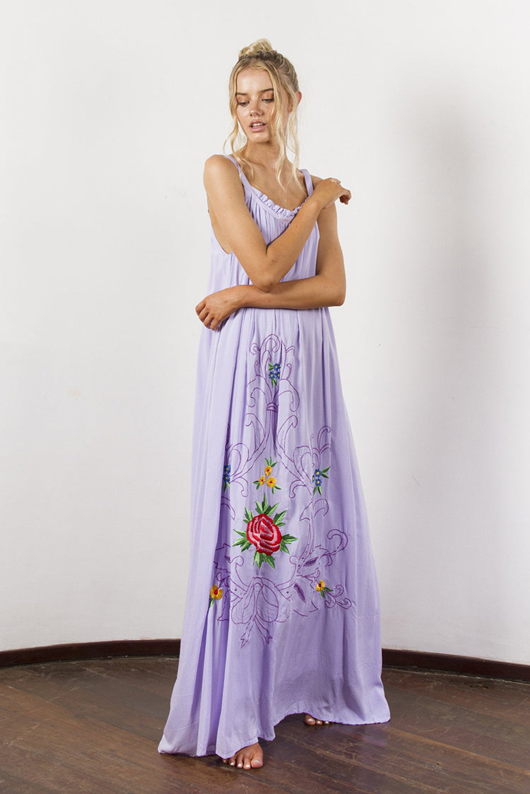 Loose Vacation Elegant Flower Embroidered Sling Dress