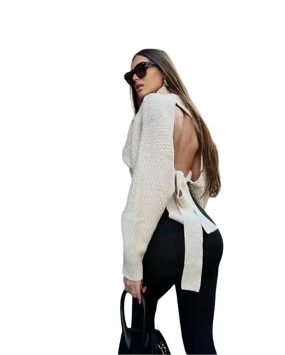 Loose Backless Half Turtleneck Sweater