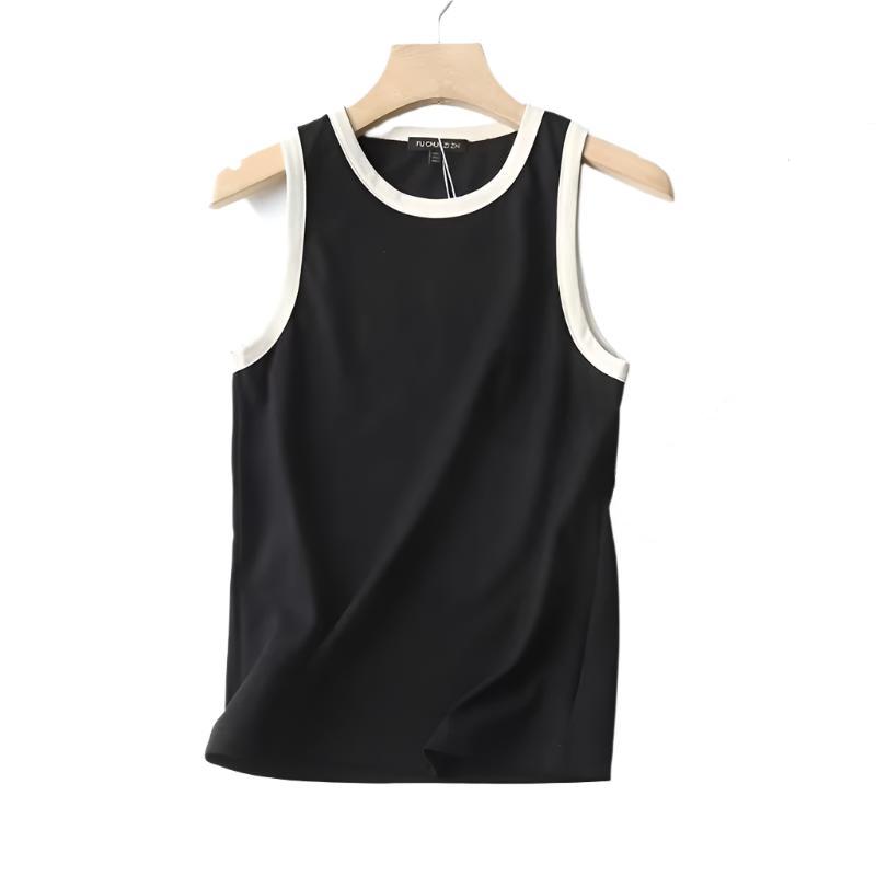 Black White Sleeveless Trimming Knitted Camisole